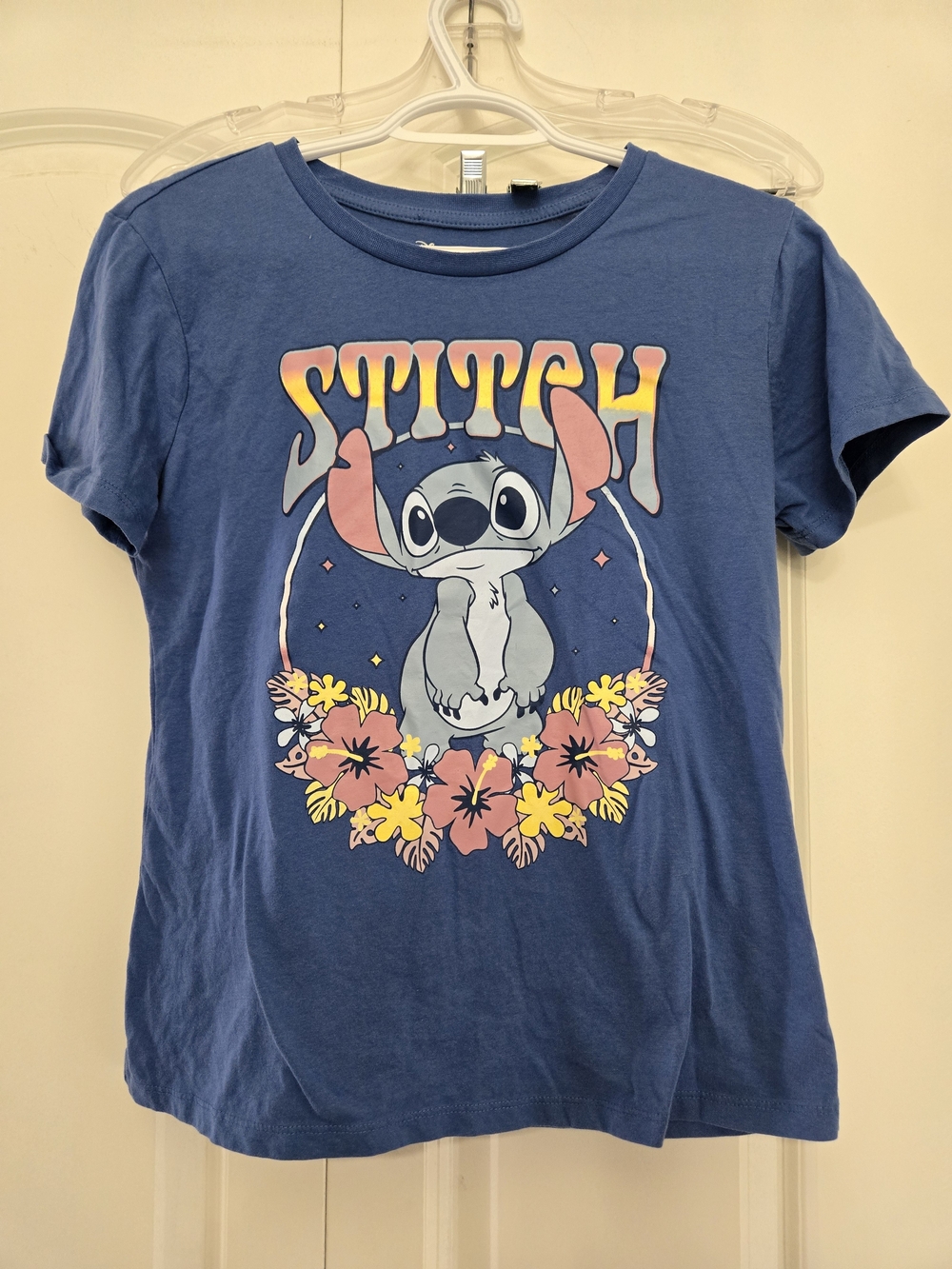 Disney Blue Stitch Graphic Tee with Pink & Yellow Floral Print